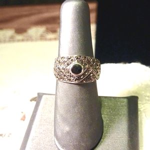 Sterling Silver and Black Onyx Ring with Marcasite Accents